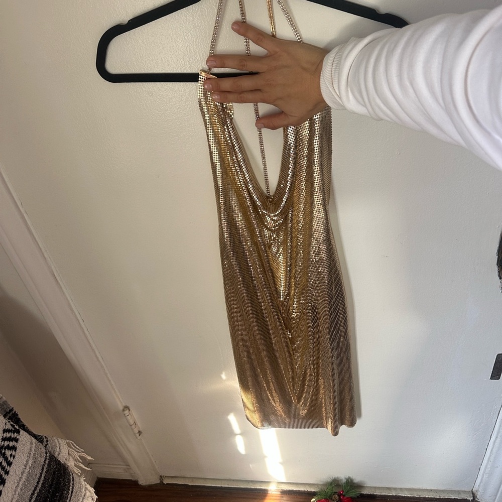 Gold Sequin Halter Dress